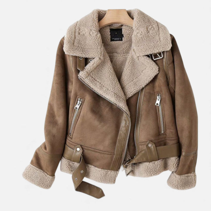 Valmonti damernas moto-stil kragejacka i khaki hängande på galge