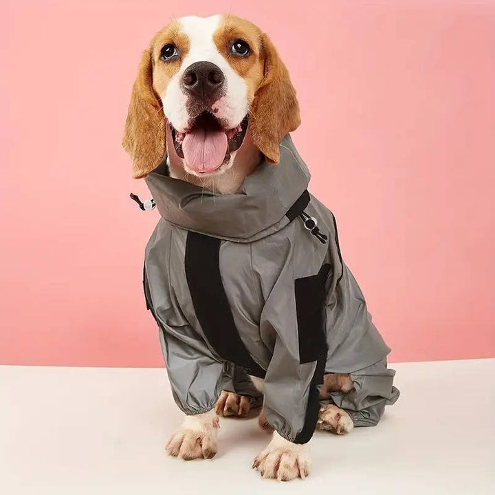 Gul regnjacka för hund med huva och knäppning framifrån
