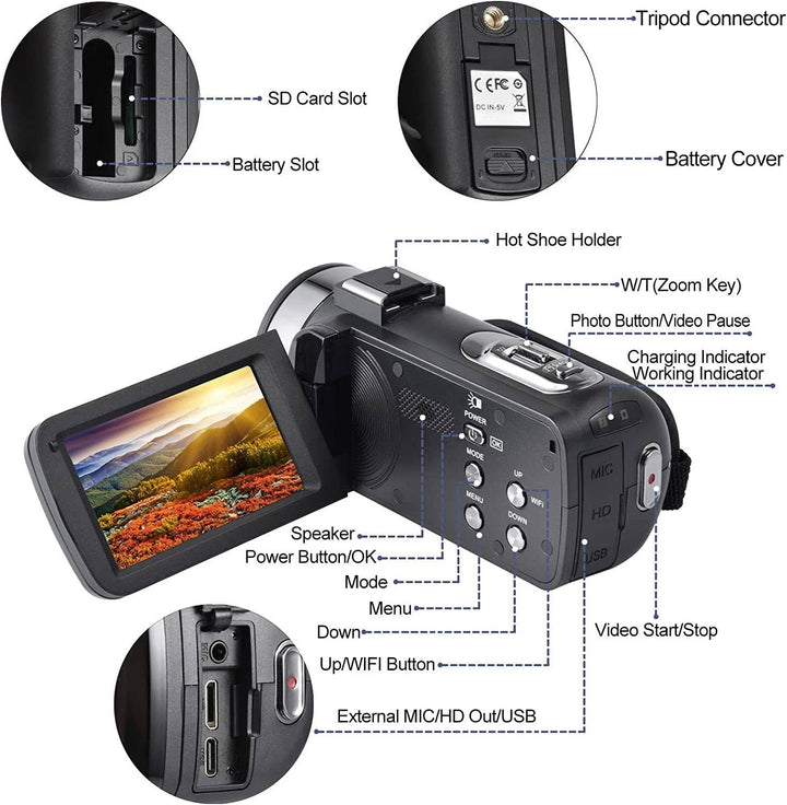 Kompakt vloggingkamera i 4K med objektiv och mikrofonfäste