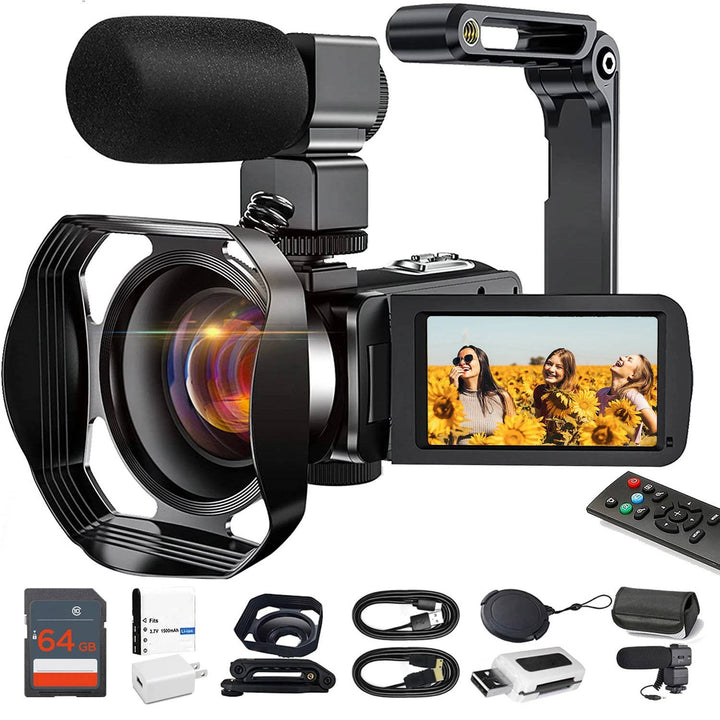 4K videokamera med tillbehör och stabilisator
