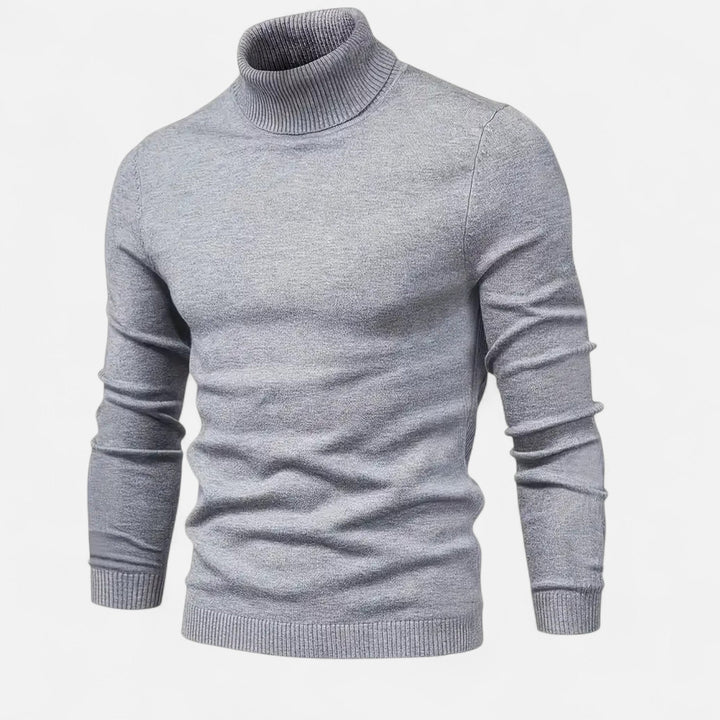 Klassisk svart höghalströja för herrar i finstickat material, perfekt för höst- och vintermode.