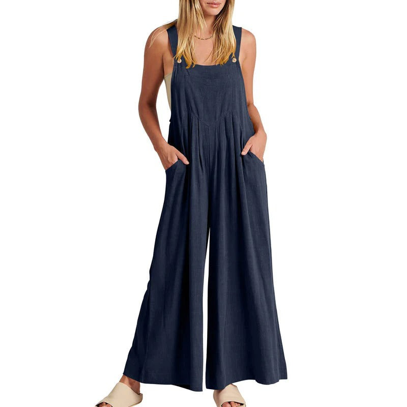 Ärmlös Blommig Jumpsuit för Kvinnor med Vida Ben