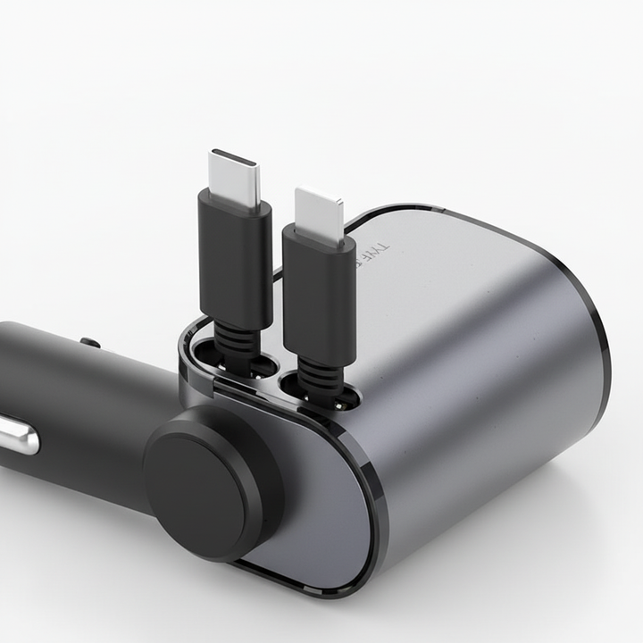 Effektiv snabbladdare för bil. Infällbar design, universal USB-laddare för mobiltelefoner & elektronik.
