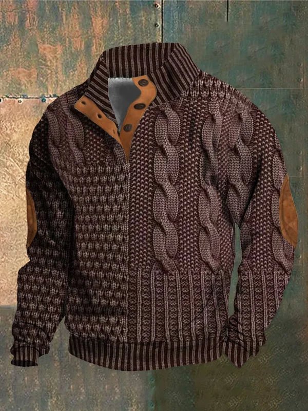 Snygg retrotröja för herr med hög krage och mönstrad design