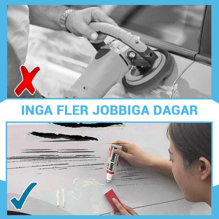 "Innovativ bilskav borttagningsmedel, premiumformel, vit flaska med appliceringssvamp, effektiv omedelbar reptborttagning."