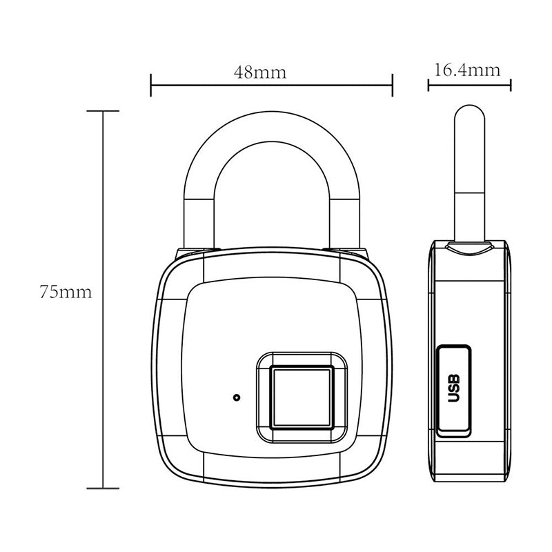 "Innovativt fingeravtryckslås i silver, USB-laddningsbart med IP65 vattentätt skydd, idealiskt för säker åtkomst."