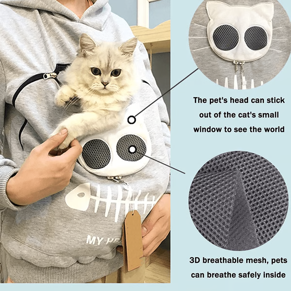 Stilren loungekläder tröja med ficka för att bära katt, perfekt present