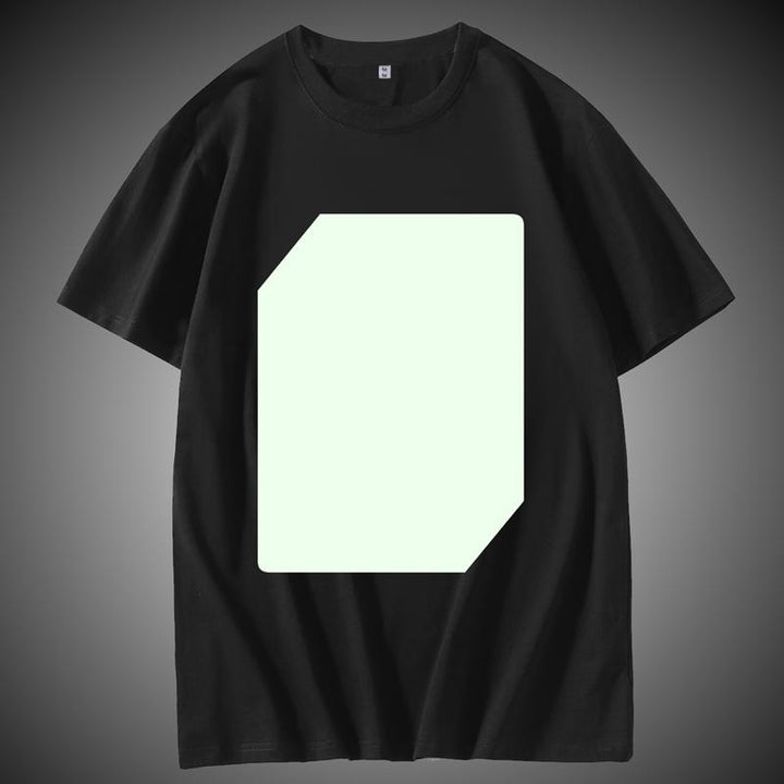 "Interaktiv glödande unisex T-shirt med kreativa mönster, perfekt för mörka miljöer, inkluderar unik glödpenna."