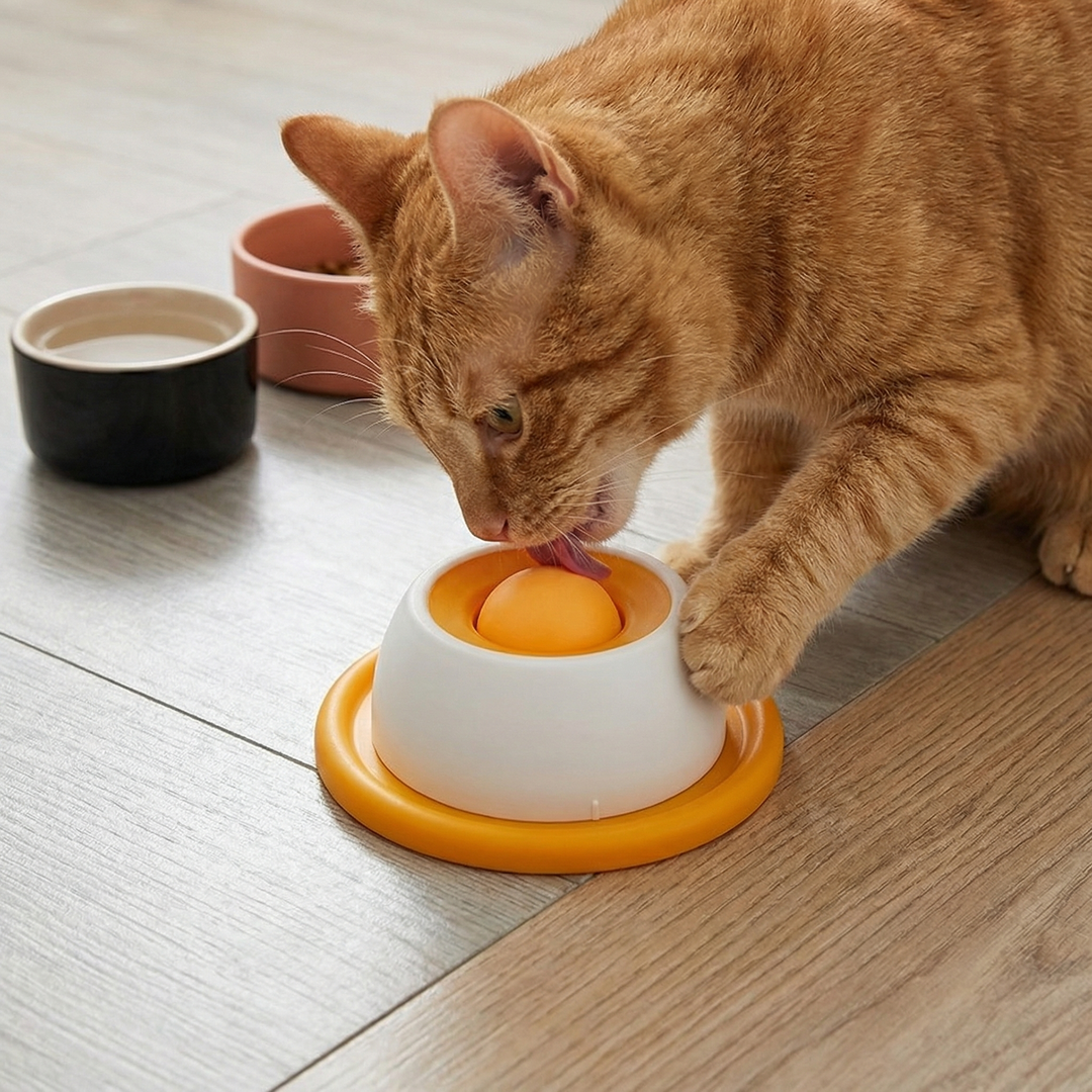 Stressreducerande kattgodisleksak för husdjur; främjar mental stimulans & långsam utfodring.