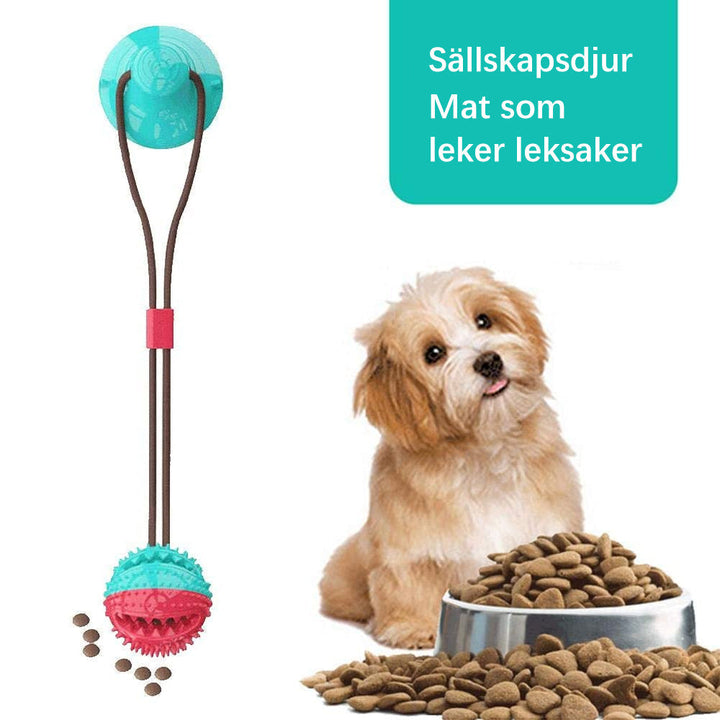 "Interaktiv hundmatleksak i silikon med sugkopp, granatform och livfulla färger, idealisk för stora hundar."