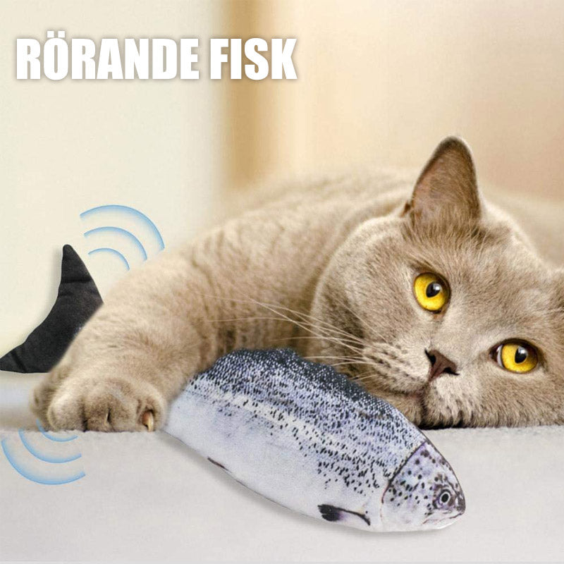 Interaktiv kattfiskleksak med USB-laddning; realistisk bomullsfisk som rör sig automatiskt, perfekt för kattens lekstunden.