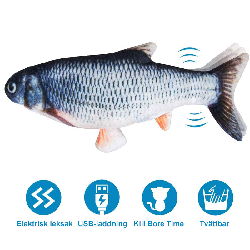 Interaktiv kattfiskleksak med USB-laddning; realistisk bomullsfisk som rör sig automatiskt, perfekt för kattens lekstunden.