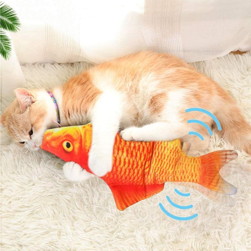 Interaktiv kattfiskleksak med USB-laddning; realistisk bomullsfisk som rör sig automatiskt, perfekt för kattens lekstunden.