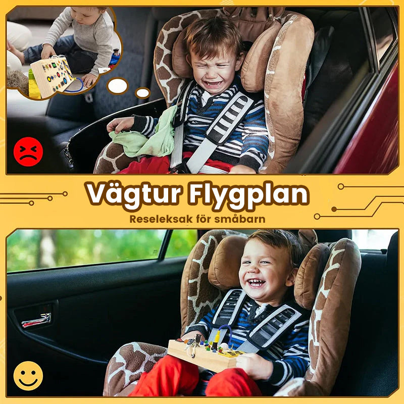 Interaktiv aktivitetstavla för småbarn med färgglada LED-lampor och aktiviteter av naturligt trä för kreativ lek.