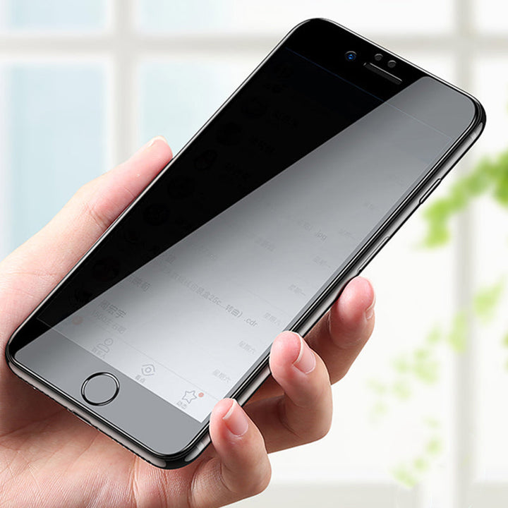 "iPhone skärmskydd i härdat glas med integritetsskydd, skydd mot repor och nyfikna blickar, komplett skärmtäckning."