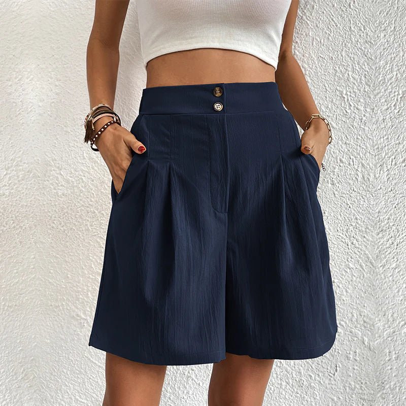 Blå damshorts med hög midja i lätt och luftigt tyg