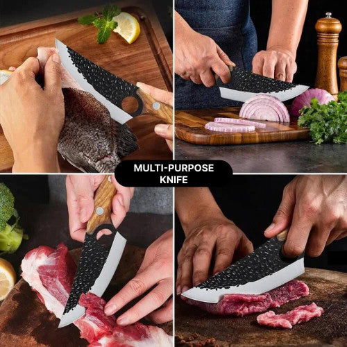Japansk kockkniv som visar det vassa bladet och ergonomisk design