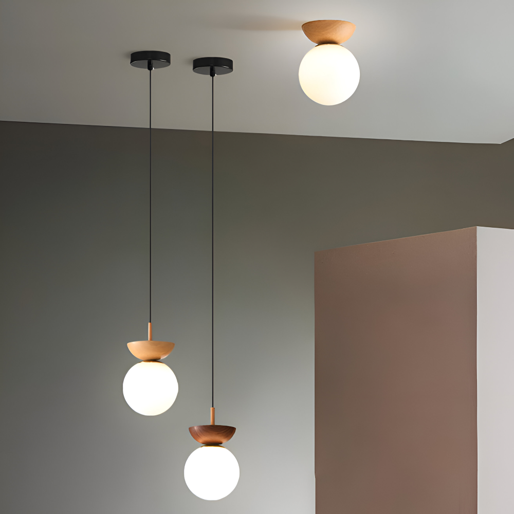 Perle LED-pendellampa. Modern inredning med japansk touch, valnöt. Skapar stämningsfullt ljus.