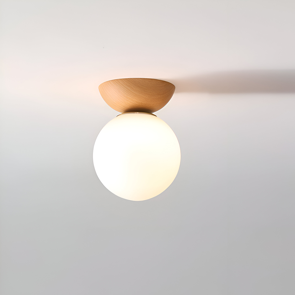 Orb-lampa Perle LED, japansk design. Valnötsdetaljer & modern belysning för inomhusbruk.
