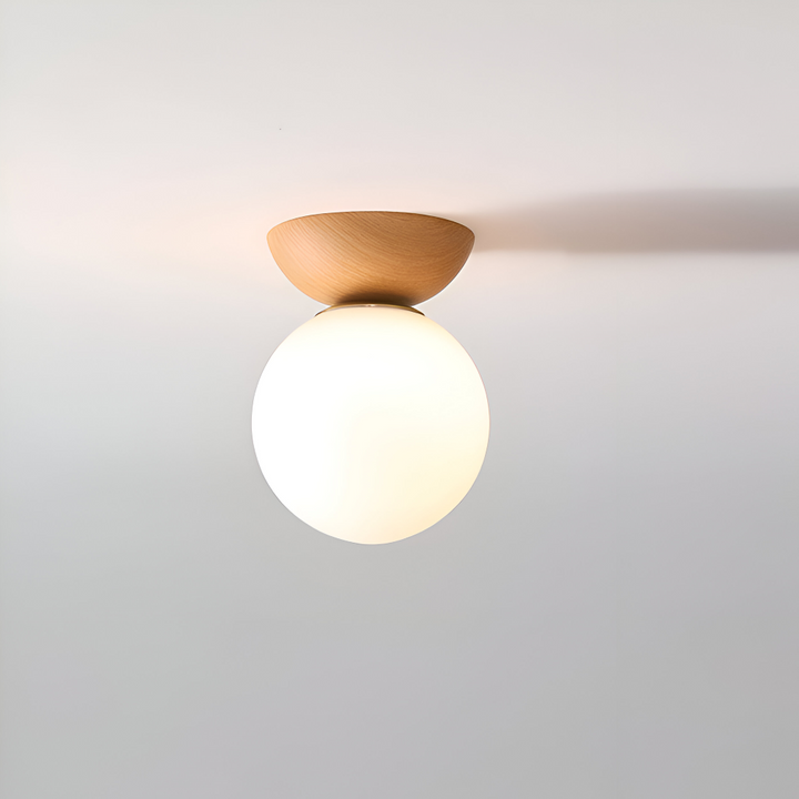 Orb-lampa Perle LED, japansk design. Valnötsdetaljer & modern belysning för inomhusbruk.