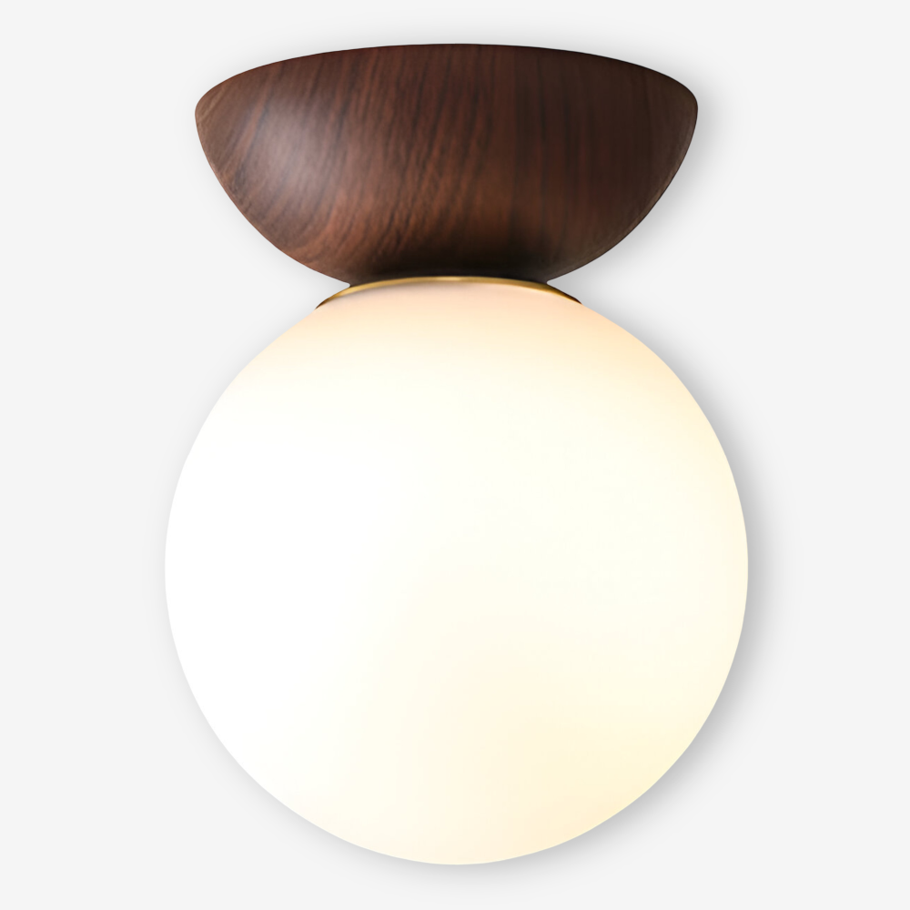 Inredningsdetalj Perle LED-pendellampa. Japansk design med valnötsdetaljer. Energisnål.