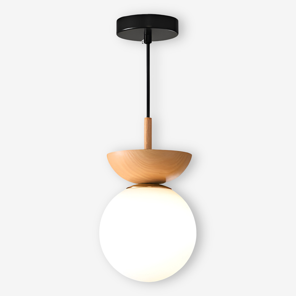 Japansk design Perle LED-taklampa med orbmönster. Valnöt & energisnål för ett elegant hem.