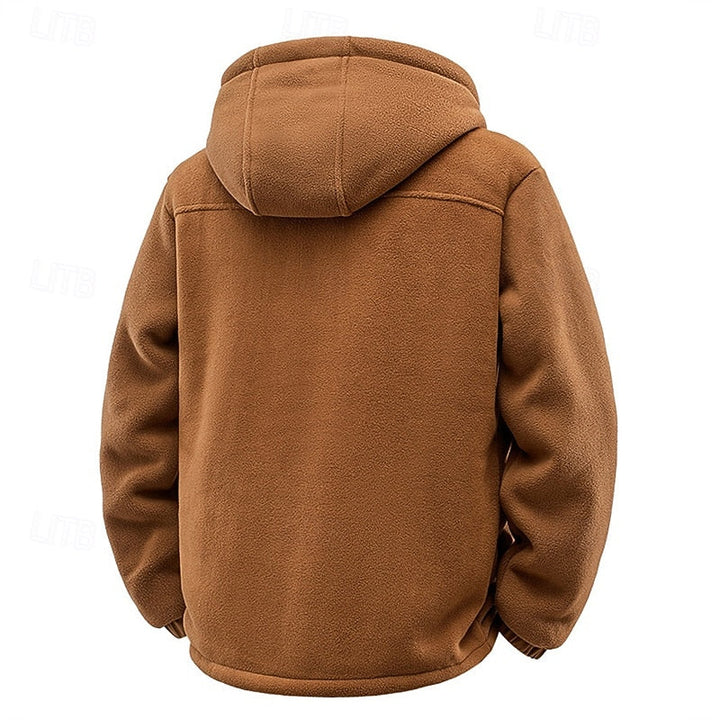 Brun herrmodell av huva full-zip jacka bakifrån