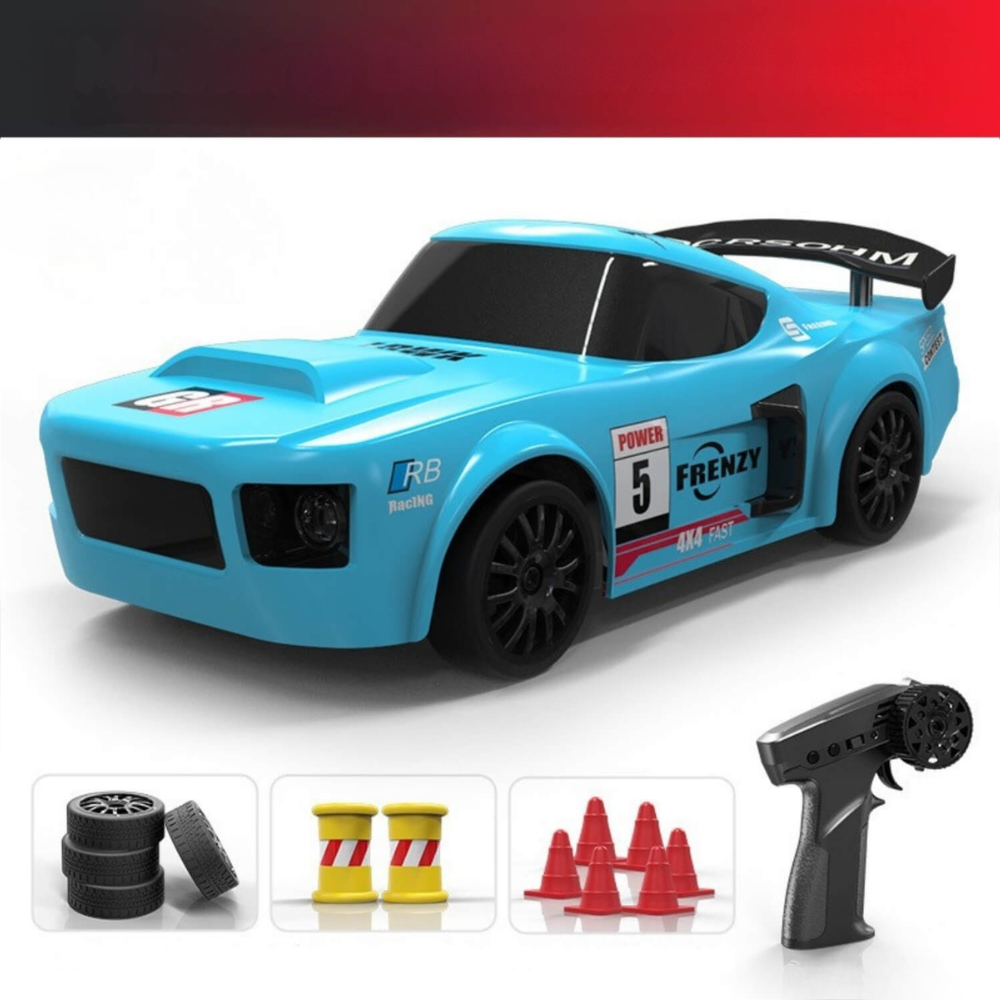 Fyrhjulsdriven driftbil i skala, radiostyrd bil med LED-ljus