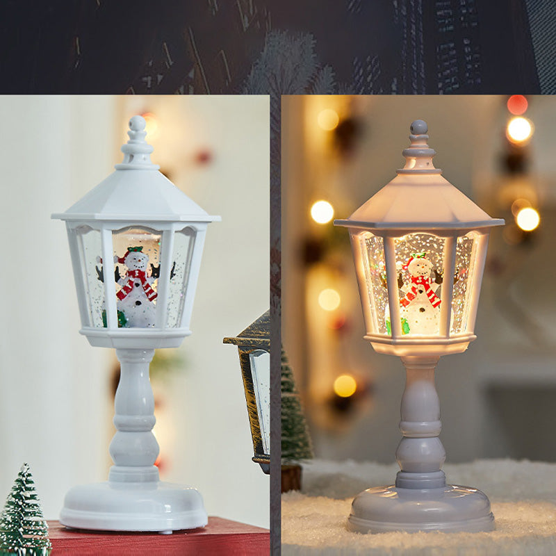 "Jul hexagonal vattenlykta med magisk snöeffekt, hexagonformad, 3D-resininteriör för festlig julstämning och dekoration."
