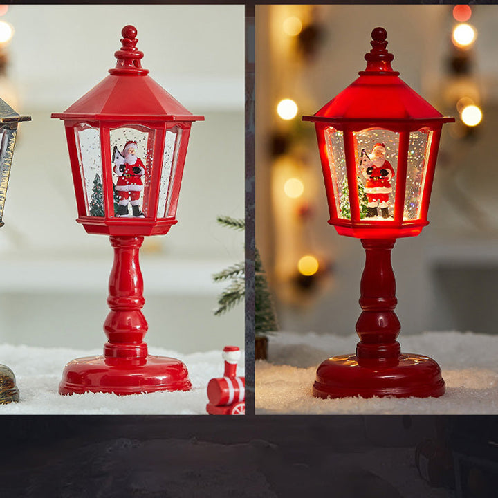 "Jul hexagonal vattenlykta med magisk snöeffekt, hexagonformad, 3D-resininteriör för festlig julstämning och dekoration."