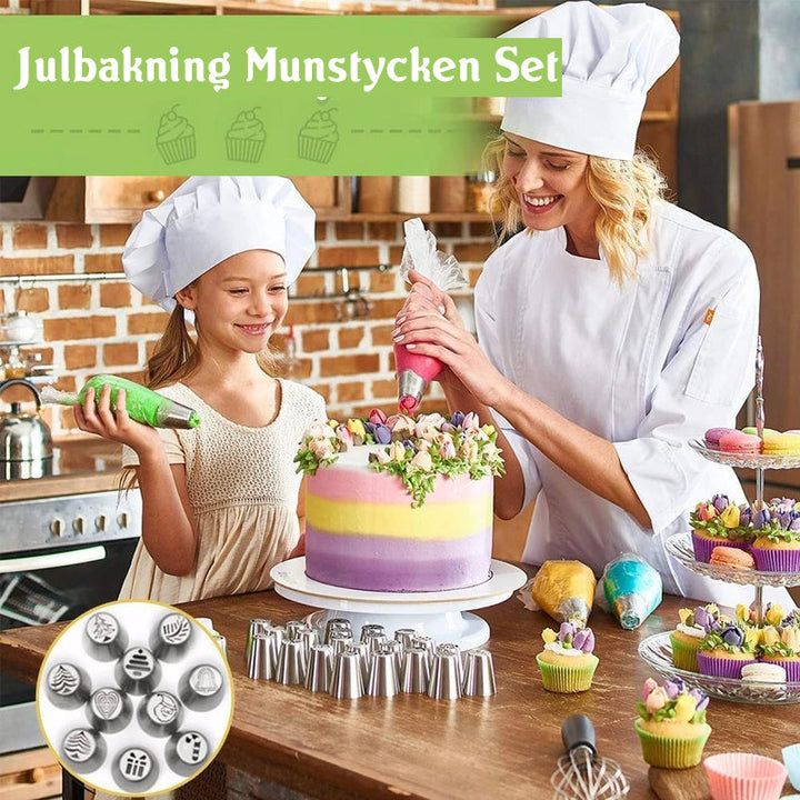 Julbakning munstyckeset för kakbakning, färgglada munstycken i rostfritt stål och tåliga konditoripåsar, perfekt för jul.