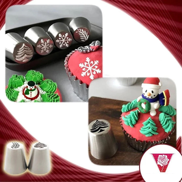 Julbakning munstyckeset för kakbakning, färgglada munstycken i rostfritt stål och tåliga konditoripåsar, perfekt för jul.