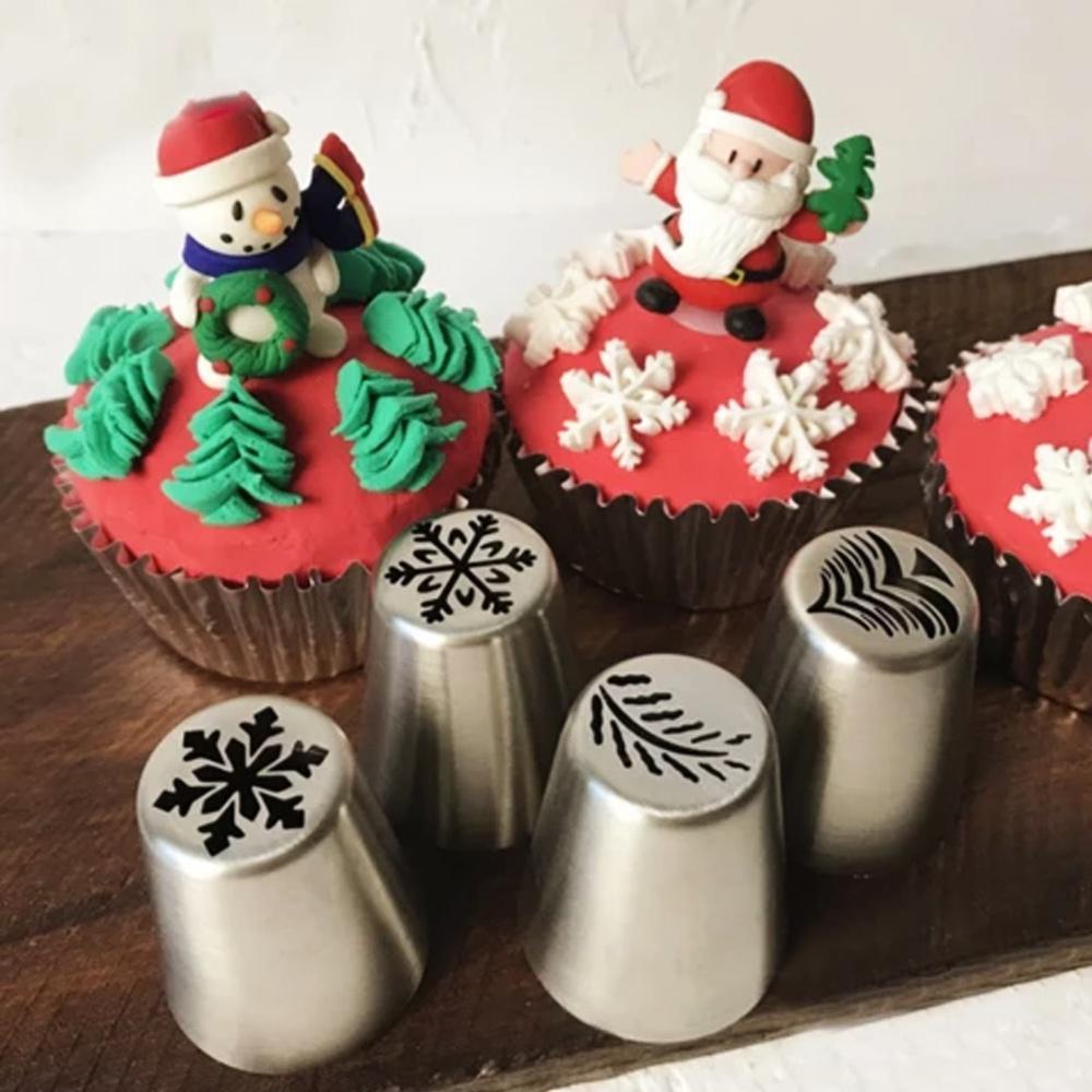 Julbakning munstyckeset för kakbakning, färgglada munstycken i rostfritt stål och tåliga konditoripåsar, perfekt för jul.