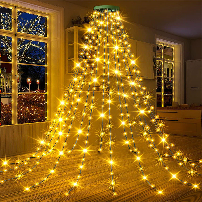 Julgransbelysning med vattenfallseffekt och fjärrkontroll, LED-lampor i varma vita och färgglada nyanser, enkel installation runt granen.