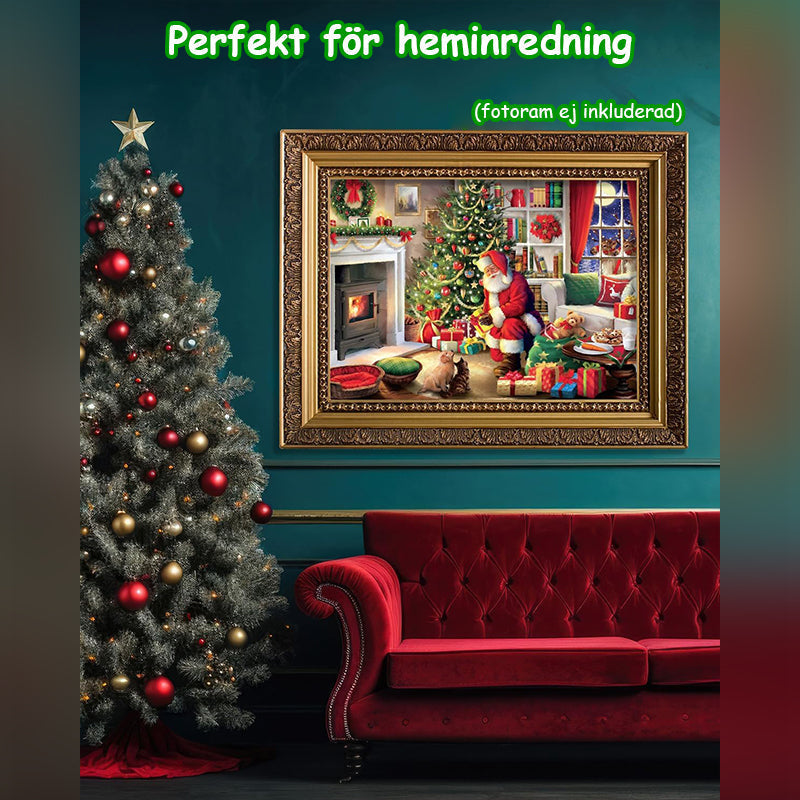 Julig blindlåda med pussel, jultema med snögubbar och granar, överraskande unik gåva, perfekt för julstämning.