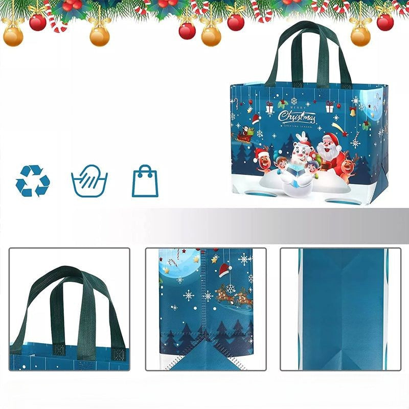 Julig presentpåse i ovävt tyg med slumpmässiga färgglada mönster, perfekt för julklappar, slitstark och återanvändbar accessoar.