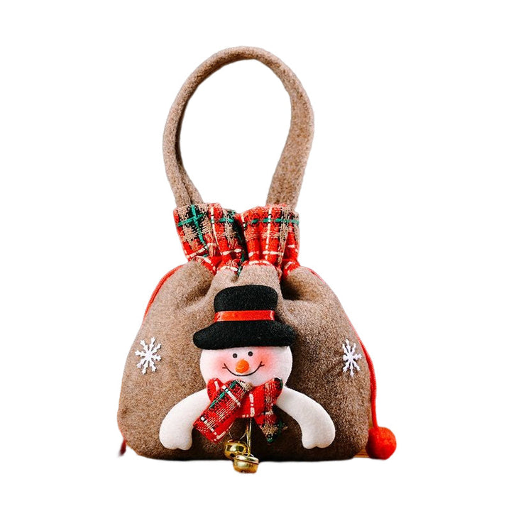 "Julklappspåsar i plysch och burlap med dragsnöre, perfekt för små gåvor, finns i snögubbe, jultomte och renar."