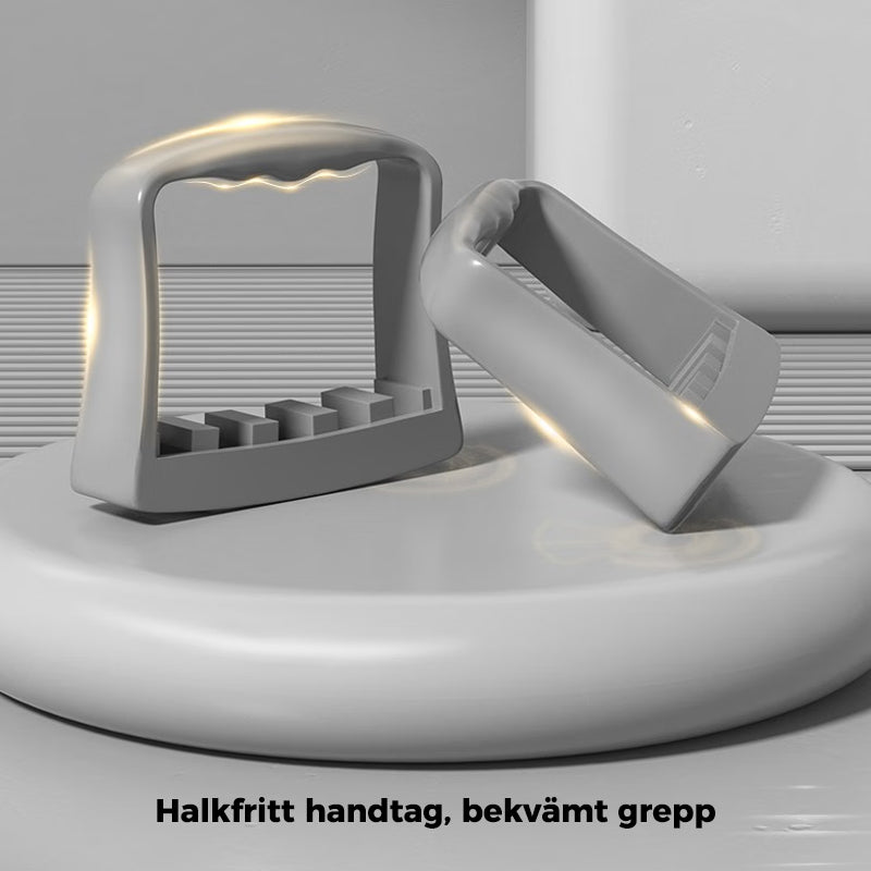 Justerbar bysttränare för överkroppsstyrka i grå och blå färg, med justerbar latexbands-intensitet; portabel och halksäker för hemmaträning.