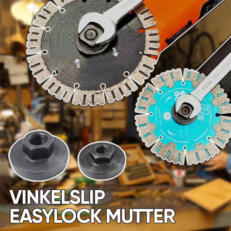 Justerbar Easylock mutter i kolstål för vinkelslip, kompakt och hållbar. Perfekt för polering och skärning.