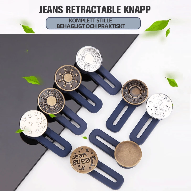 Justerbar jeans flexiknapp för herr och dam, elegant metall, enkel fastsättning för byxmidja.