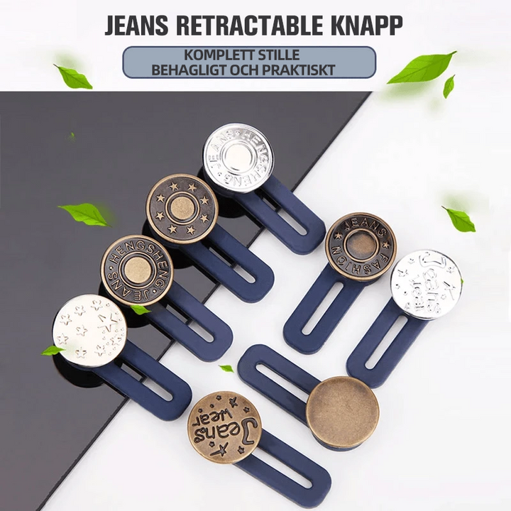 Justerbar jeans flexiknapp för herr och dam, elegant metall, enkel fastsättning för byxmidja.