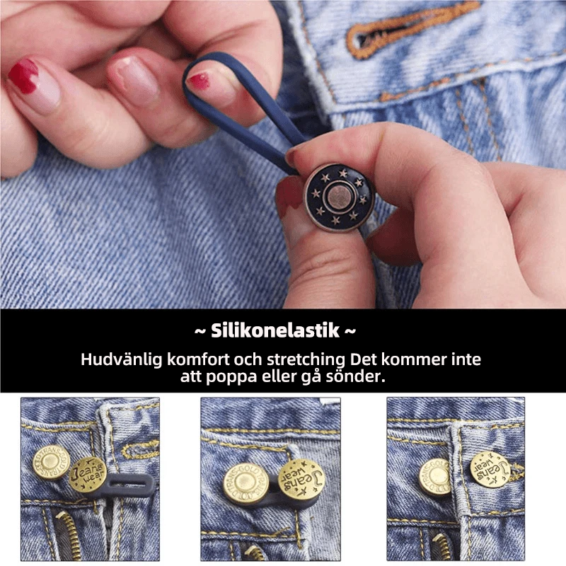 Justerbar jeans flexiknapp för herr och dam, elegant metall, enkel fastsättning för byxmidja.