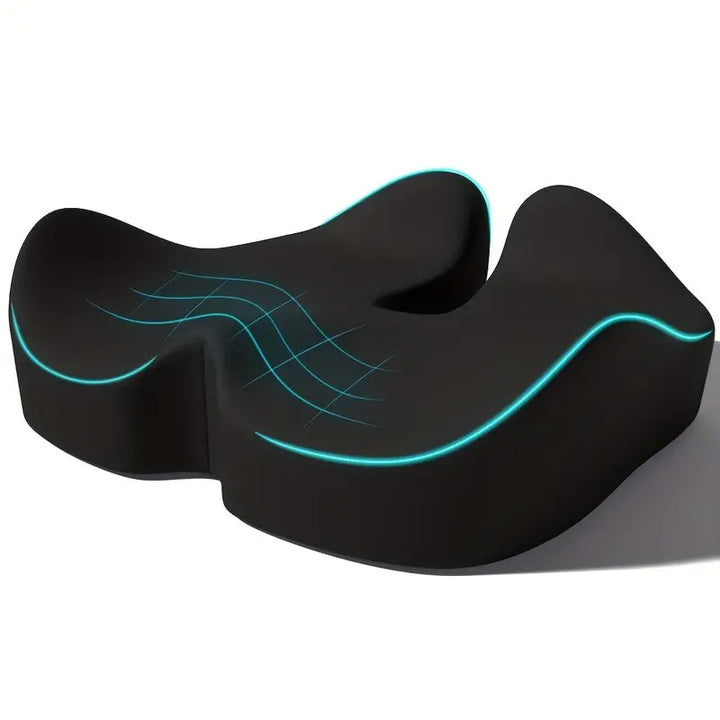 Svart ergonomisk stolsdyna i memory foam med konturform