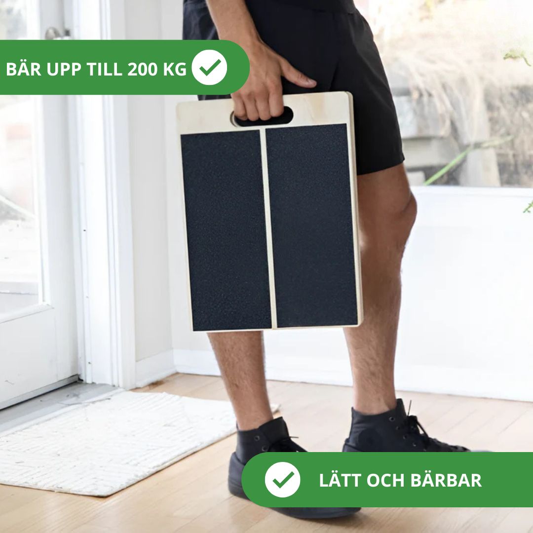 Justerbar ergonomisk lutningsbräda i trä för stretching, yoga och fitness. Förbättrar rörlighet och minskar stelhet.