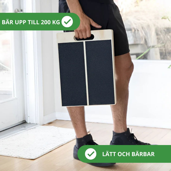 Justerbar ergonomisk lutningsbräda i trä för stretching, yoga och fitness. Förbättrar rörlighet och minskar stelhet.