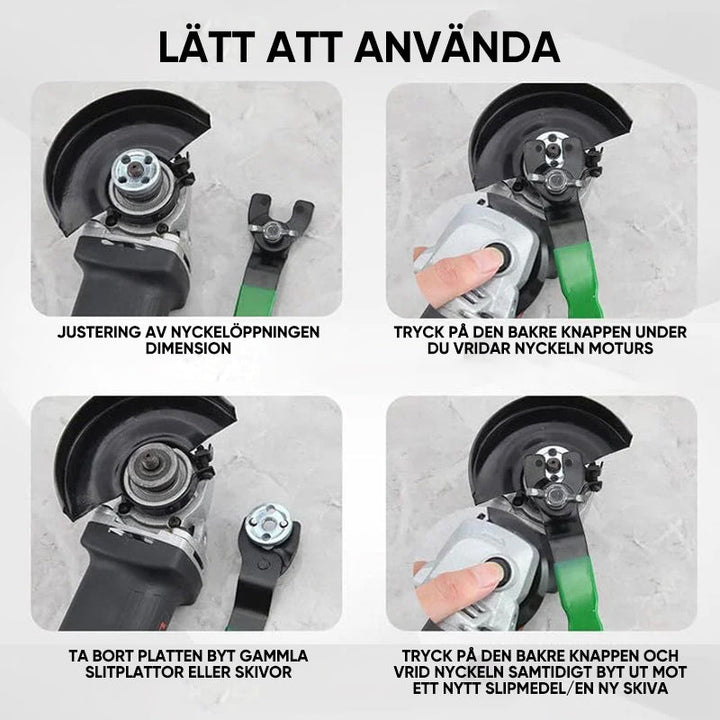 Justerbar mångsidig slipnyckel i hårt stål med ergonomiskt handtag, idealisk för mekaniska och tekniska projekt.