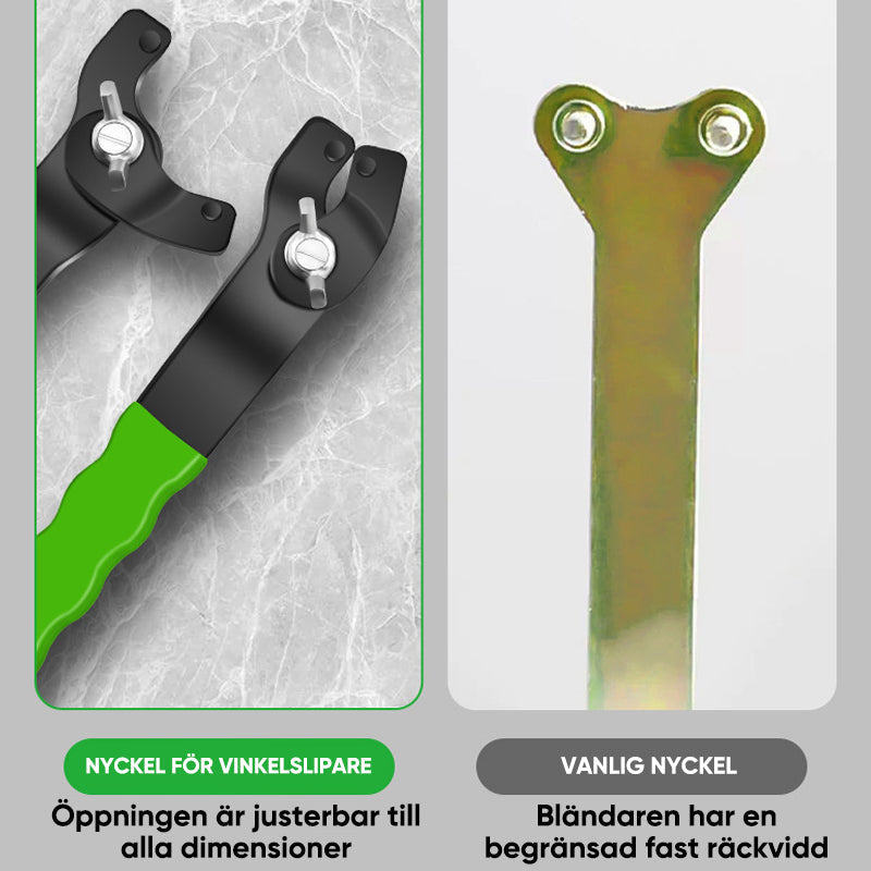 Justerbar mångsidig slipnyckel i hårt stål med ergonomiskt handtag, idealisk för mekaniska och tekniska projekt.