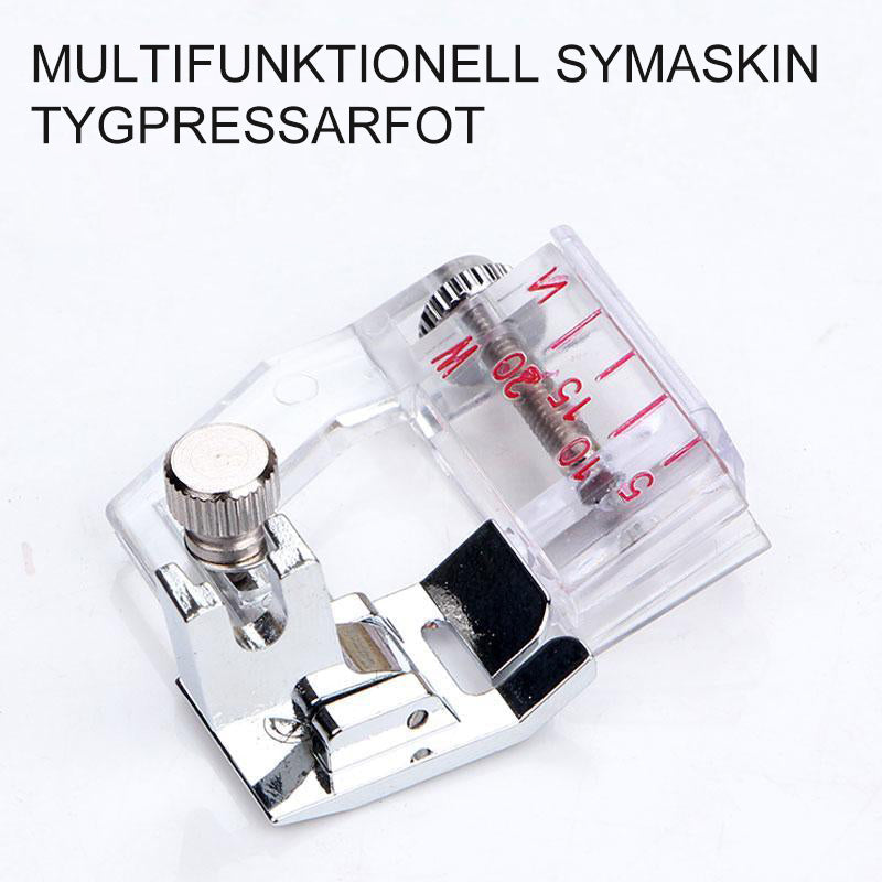 "Justerbar multifunktionell symaskin presserfot i metall och plast för precisionssömnad, enkel snap-on installation."