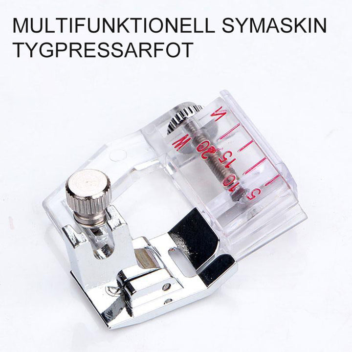 "Justerbar multifunktionell symaskin presserfot i metall och plast för precisionssömnad, enkel snap-on installation."