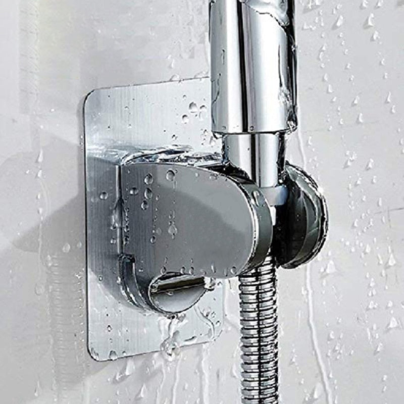 "Justerbar självhäftande duschhuvudshållare i silver, silverfärgad, modern design, utan borrning, fästning på släta ytor."